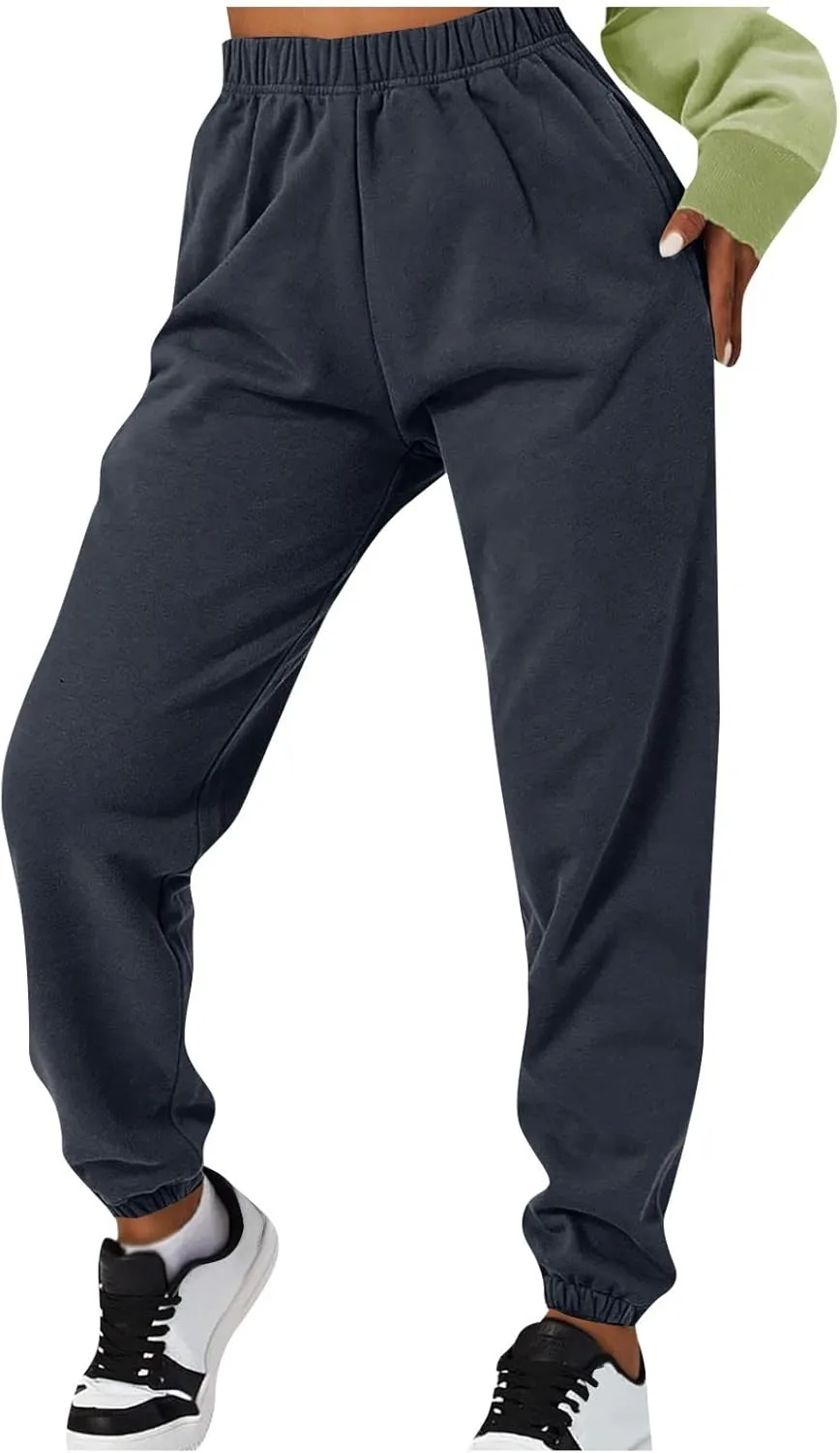 Gumipy Joggers for Women High Waisted Workout Trousers Baggy Fleece Lined Lounge Pants Comfy Drawstring Joggers Activewear