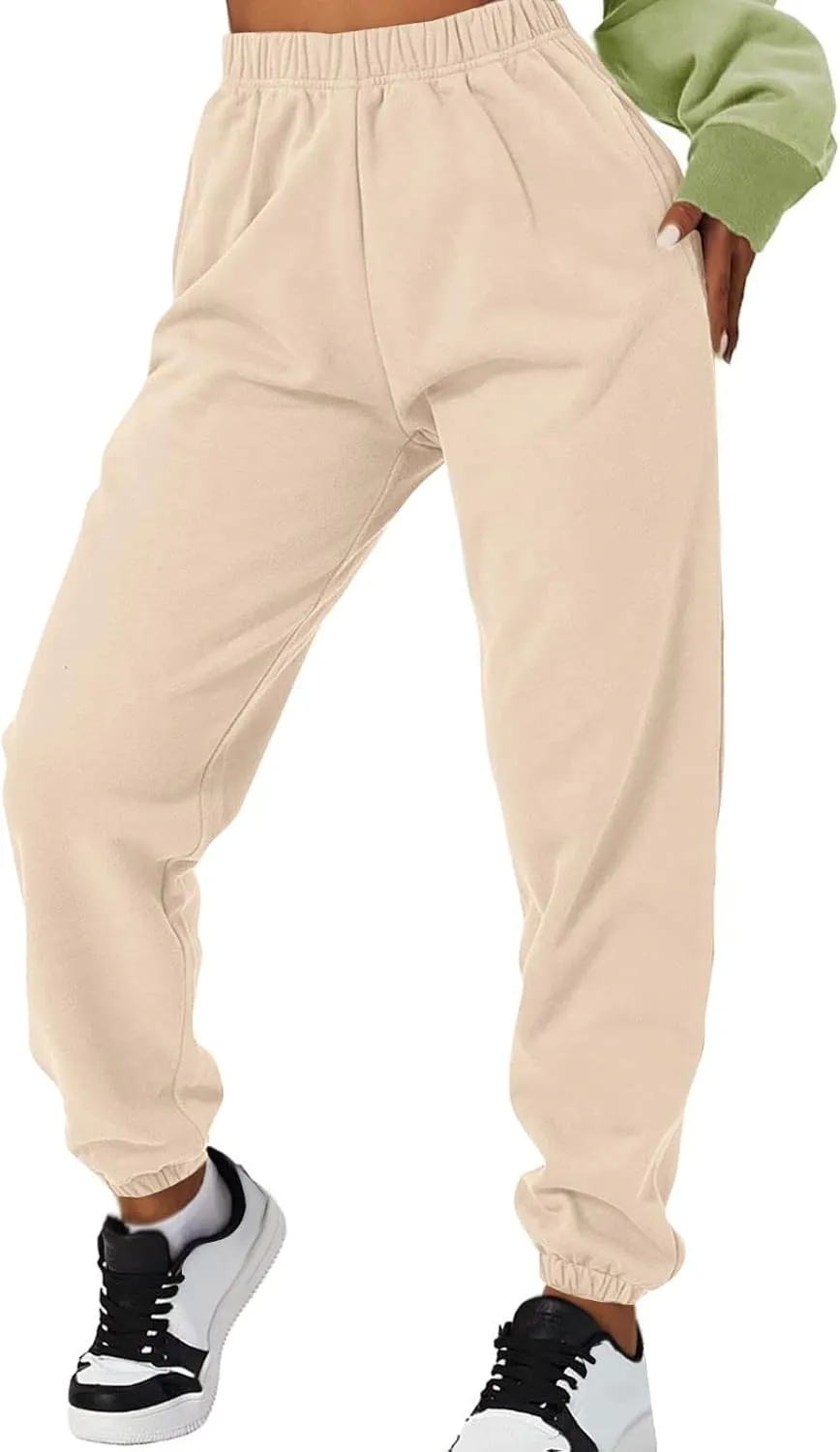 Gumipy Joggers for Women High Waisted Workout Trousers Baggy Fleece Lined Lounge Pants Comfy Drawstring Joggers Activewear