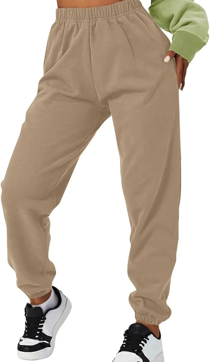 Gumipy Joggers for Women High Waisted Workout Trousers Baggy Fleece Lined Lounge Pants Comfy Drawstring Joggers Activewear
