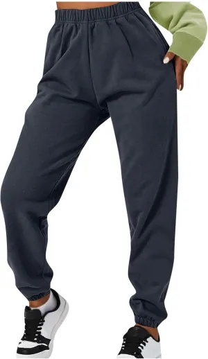 Gumipy Joggers for Women High Waisted Workout Trousers Baggy Fleece Lined Lounge Pants Comfy Drawstring Joggers Activewear