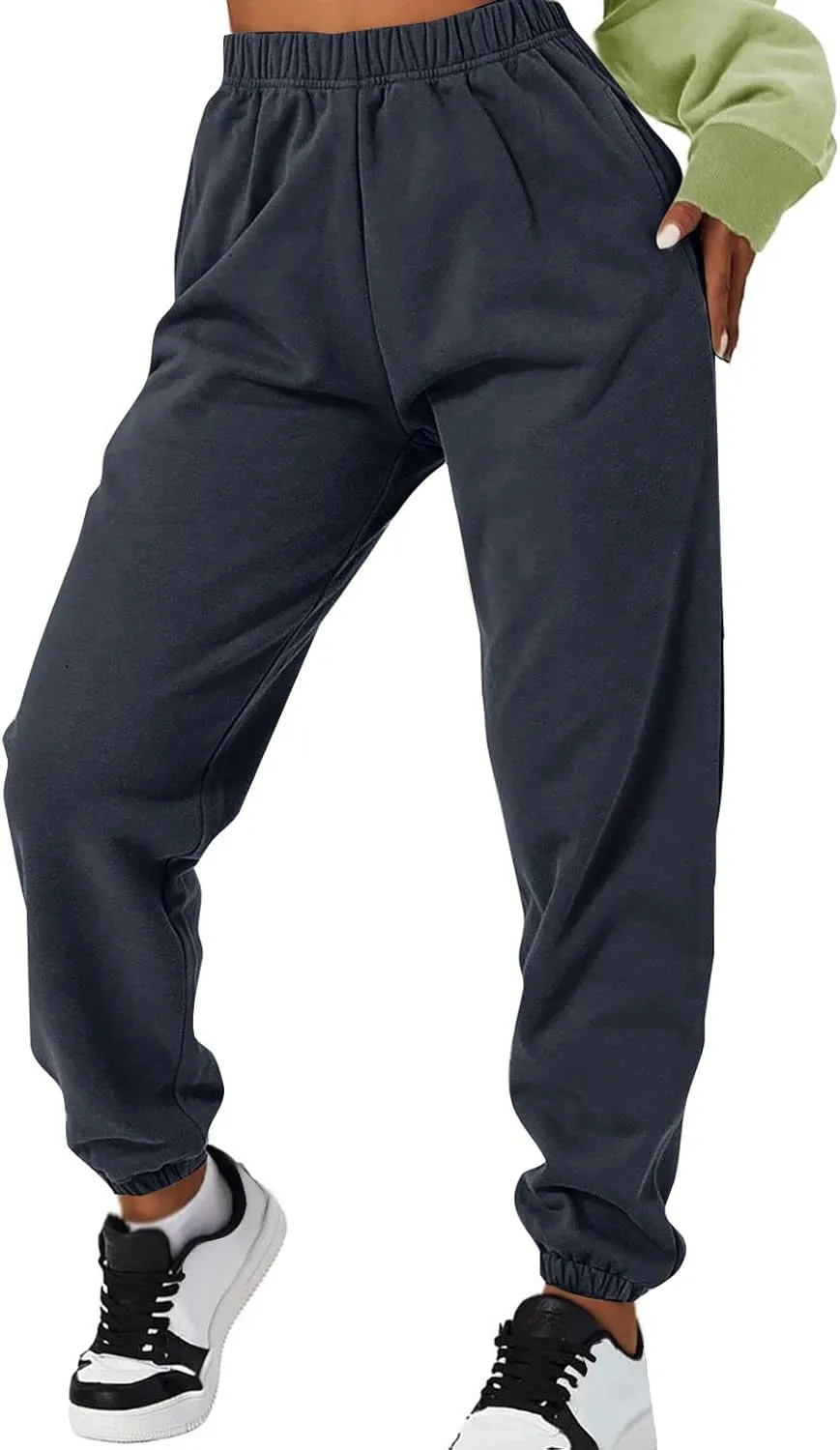 Gumipy Joggers for Women High Waisted Workout Trousers Baggy Fleece Lined Lounge Pants Comfy Drawstring Joggers Activewear