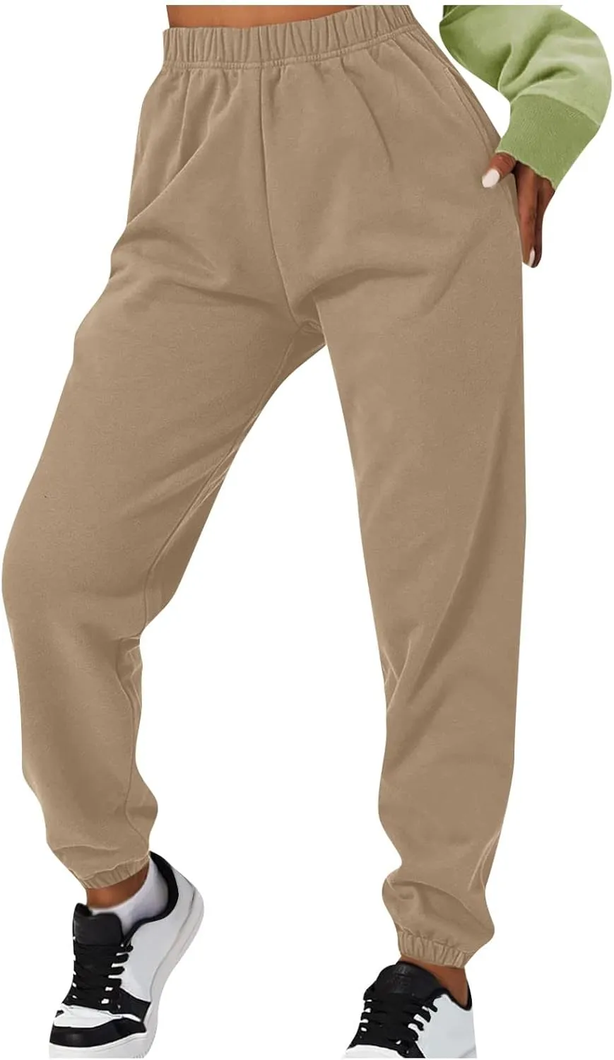 Gumipy Joggers for Women High Waisted Workout Trousers Baggy Fleece Lined Lounge Pants Comfy Drawstring Joggers Activewear