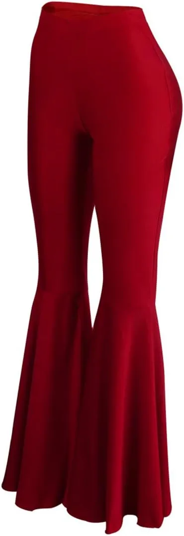 GUOLEZEEV Women Bell Bottoms Solid Elastic Waist Stretchy Fitted and Flared Pants Plus Size