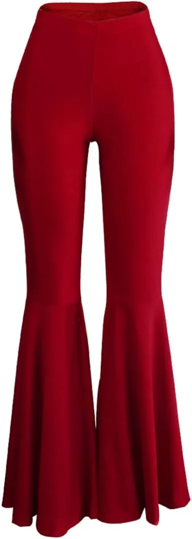 GUOLEZEEV Women Bell Bottoms Solid Elastic Waist Stretchy Fitted and Flared Pants Plus Size
