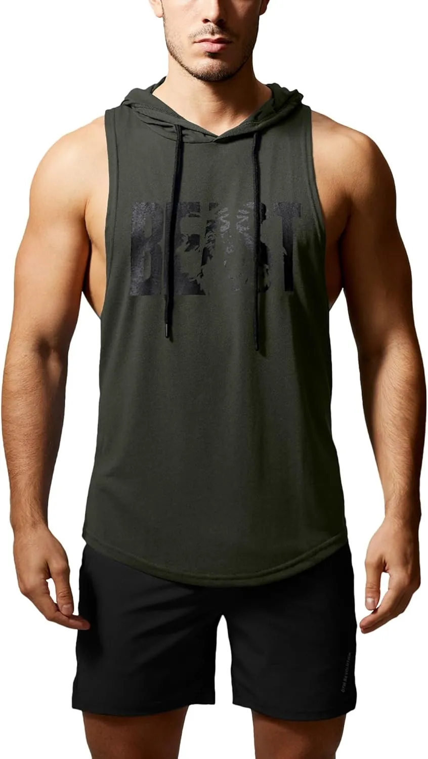 GYM REVOLUTION Men's Workout Sleeveless Shirts Muscle Hooded Tank Gym Fitness Quick Dry Sleeveless Hoodies