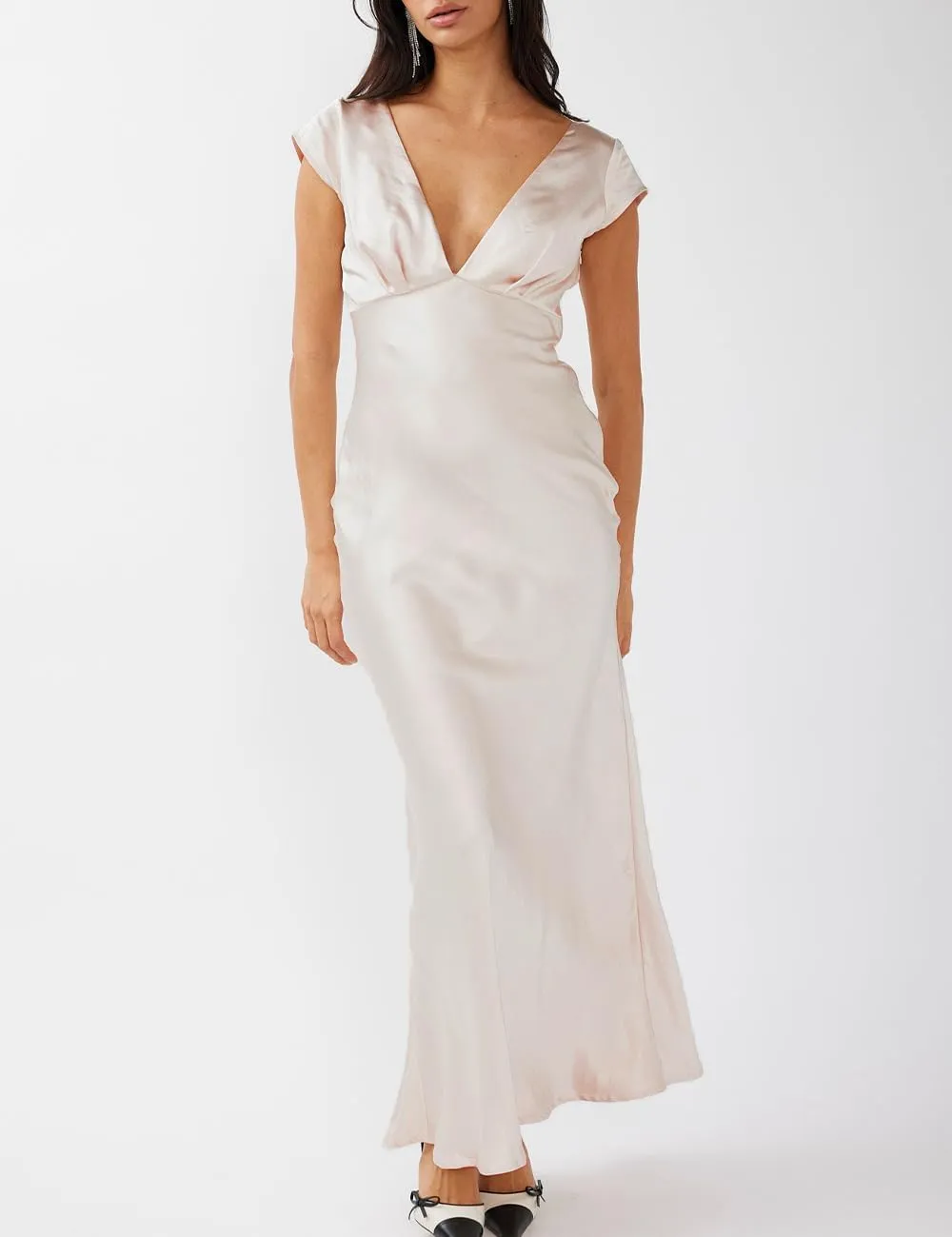 Halfisland Womens Summer Satin V Neck Cap Sleeve Backless Maxi Dress Elegant Twist Cut Out Midi Dresses Wedding Guest