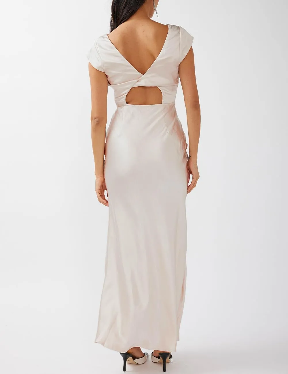 Halfisland Womens Summer Satin V Neck Cap Sleeve Backless Maxi Dress Elegant Twist Cut Out Midi Dresses Wedding Guest