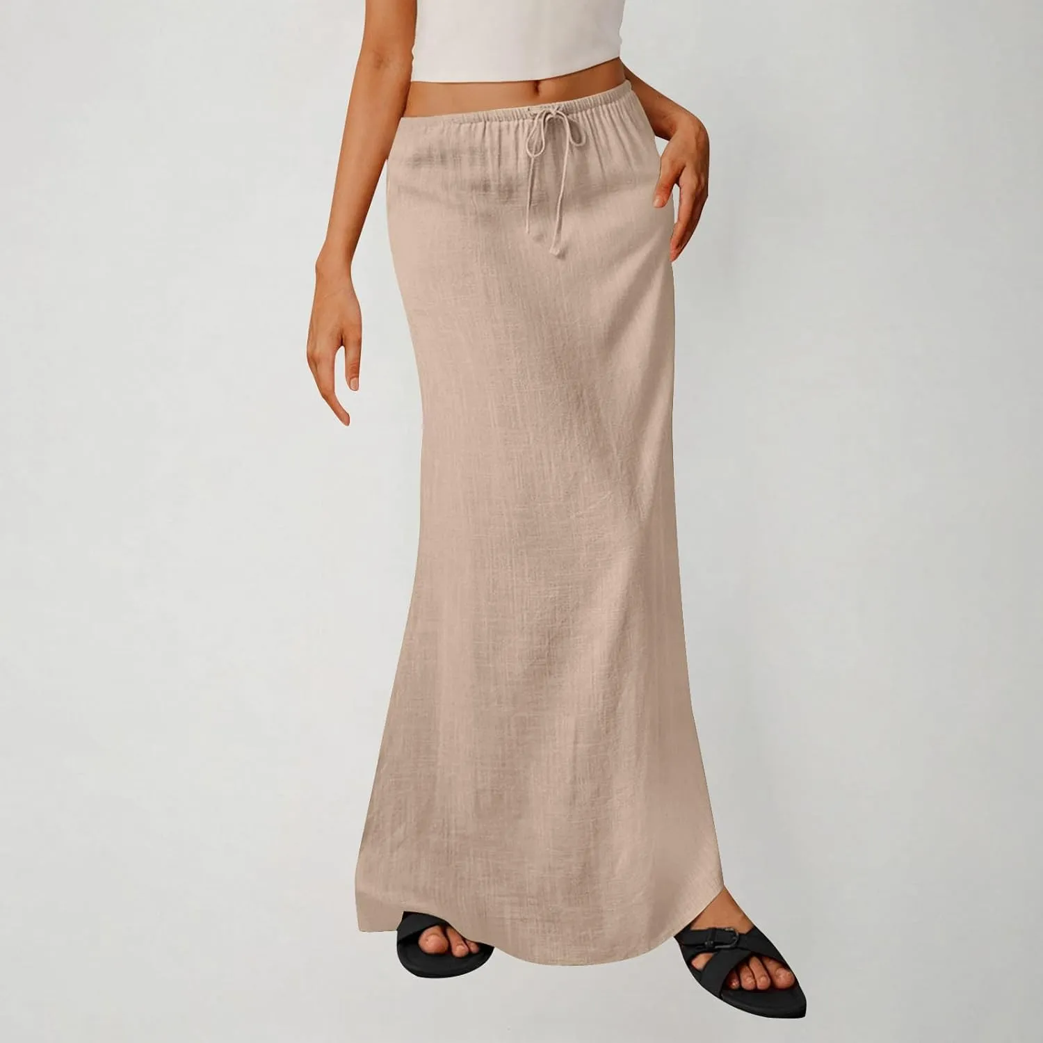 hlysgo Maxi Skirts for Women 2025 Summer Loose Comfy Drawstring Waist A Line Skirt Casual Vacation Boho Long Flowy Skirts