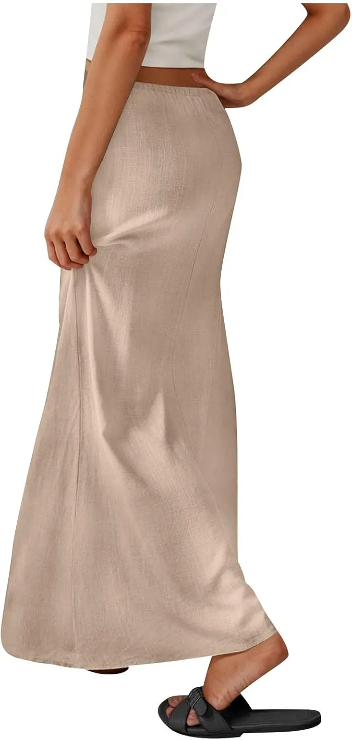 hlysgo Maxi Skirts for Women 2025 Summer Loose Comfy Drawstring Waist A Line Skirt Casual Vacation Boho Long Flowy Skirts