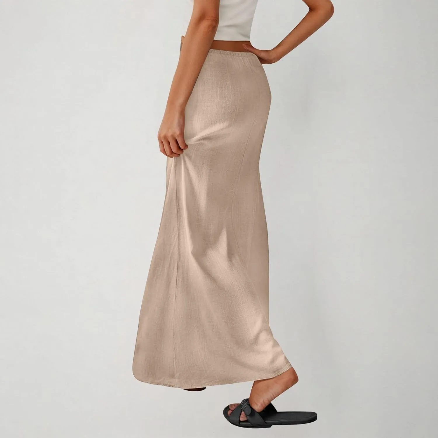 hlysgo Maxi Skirts for Women 2025 Summer Loose Comfy Drawstring Waist A Line Skirt Casual Vacation Boho Long Flowy Skirts