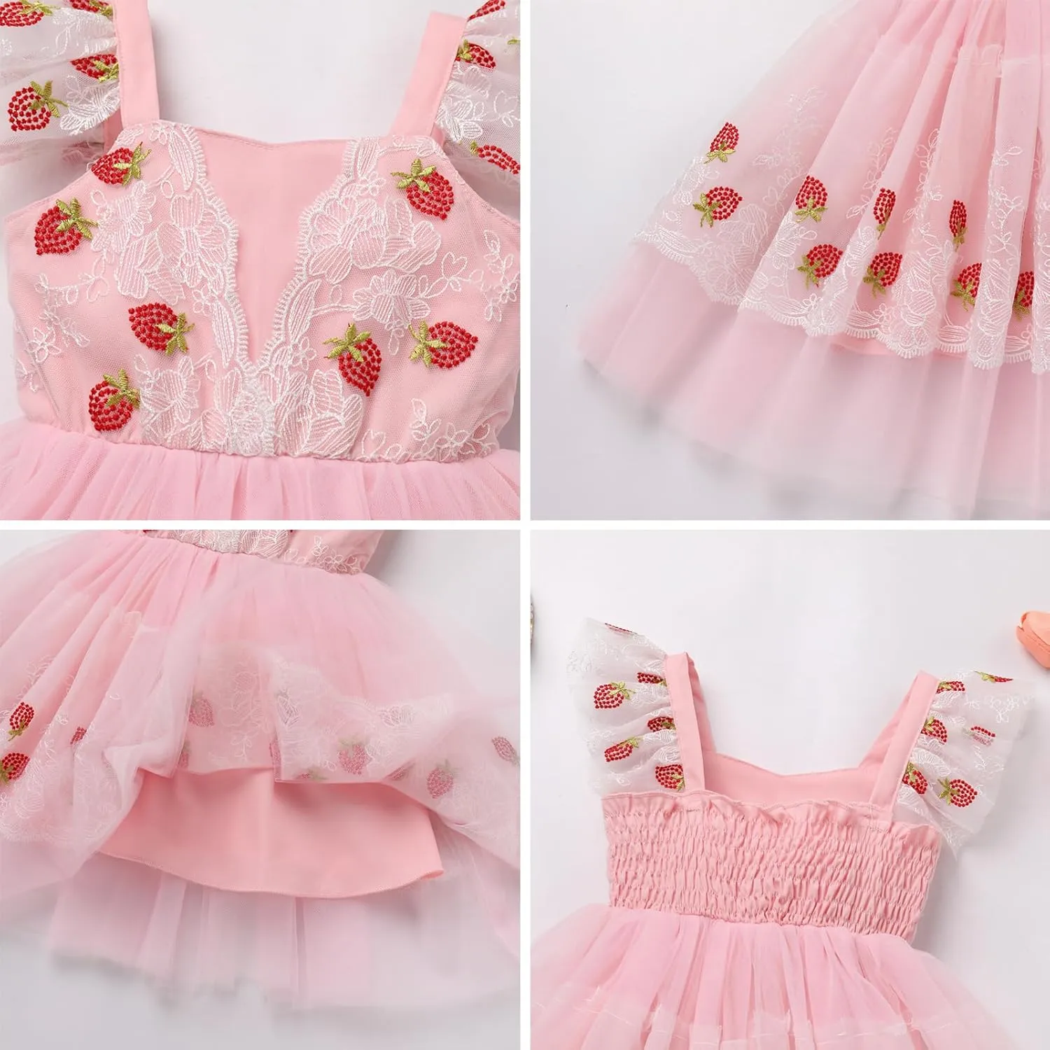 IBTOM CASTLE Toddler Birthday Dress Baby Girls Ruffle Floral Lace Embroidered Tulle Tutu Dress Princess Pageant Party Dress