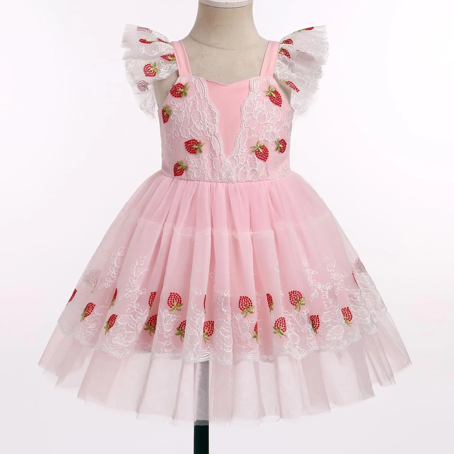 IBTOM CASTLE Toddler Birthday Dress Baby Girls Ruffle Floral Lace Embroidered Tulle Tutu Dress Princess Pageant Party Dress