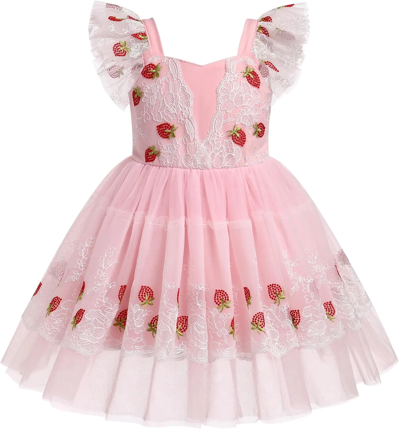 IBTOM CASTLE Toddler Birthday Dress Baby Girls Ruffle Floral Lace Embroidered Tulle Tutu Dress Princess Pageant Party Dress