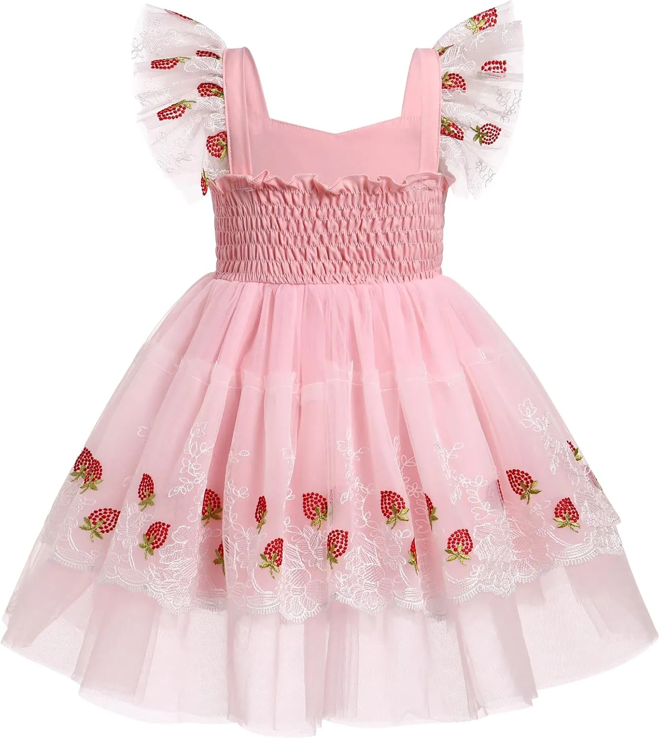 IBTOM CASTLE Toddler Birthday Dress Baby Girls Ruffle Floral Lace Embroidered Tulle Tutu Dress Princess Pageant Party Dress