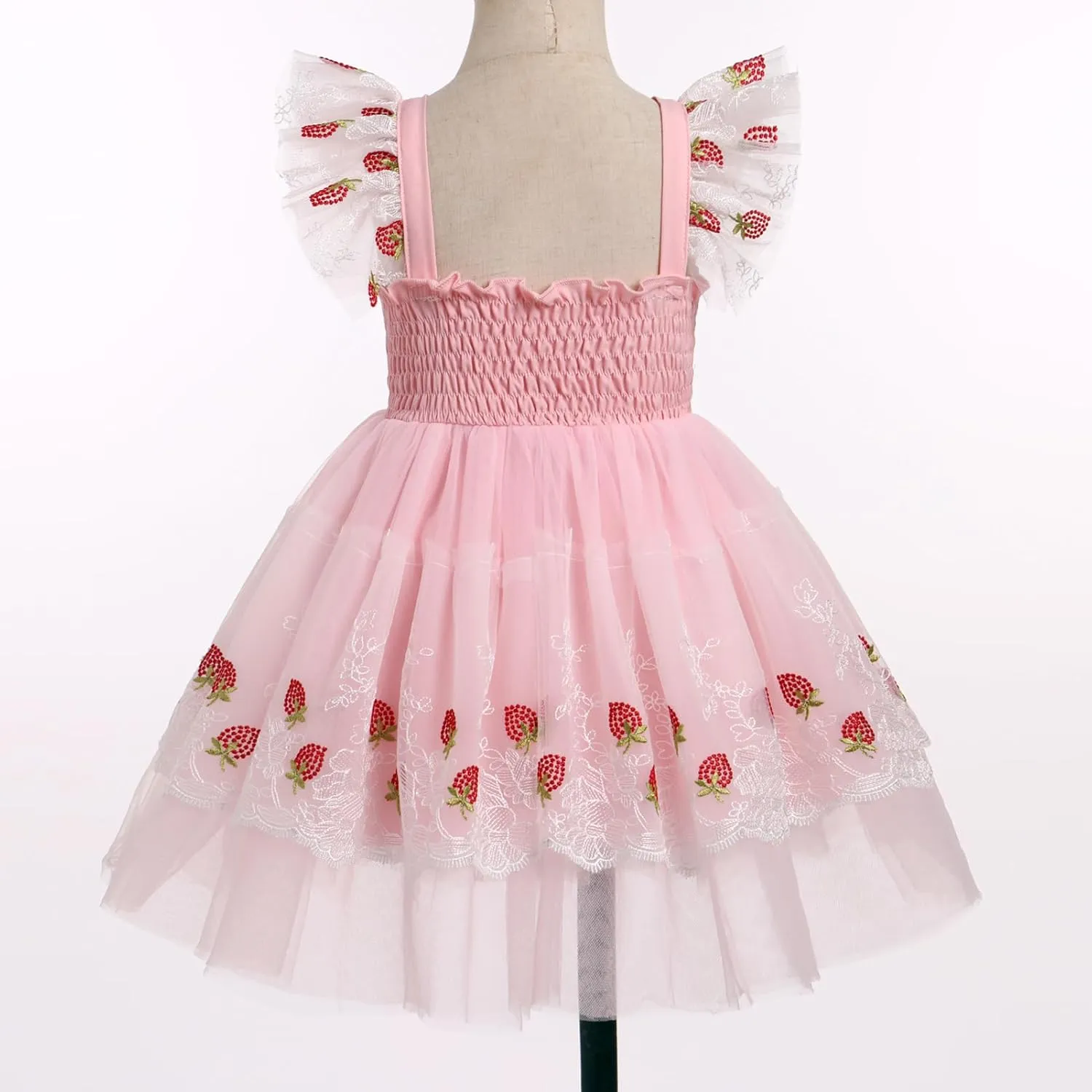 IBTOM CASTLE Toddler Birthday Dress Baby Girls Ruffle Floral Lace Embroidered Tulle Tutu Dress Princess Pageant Party Dress