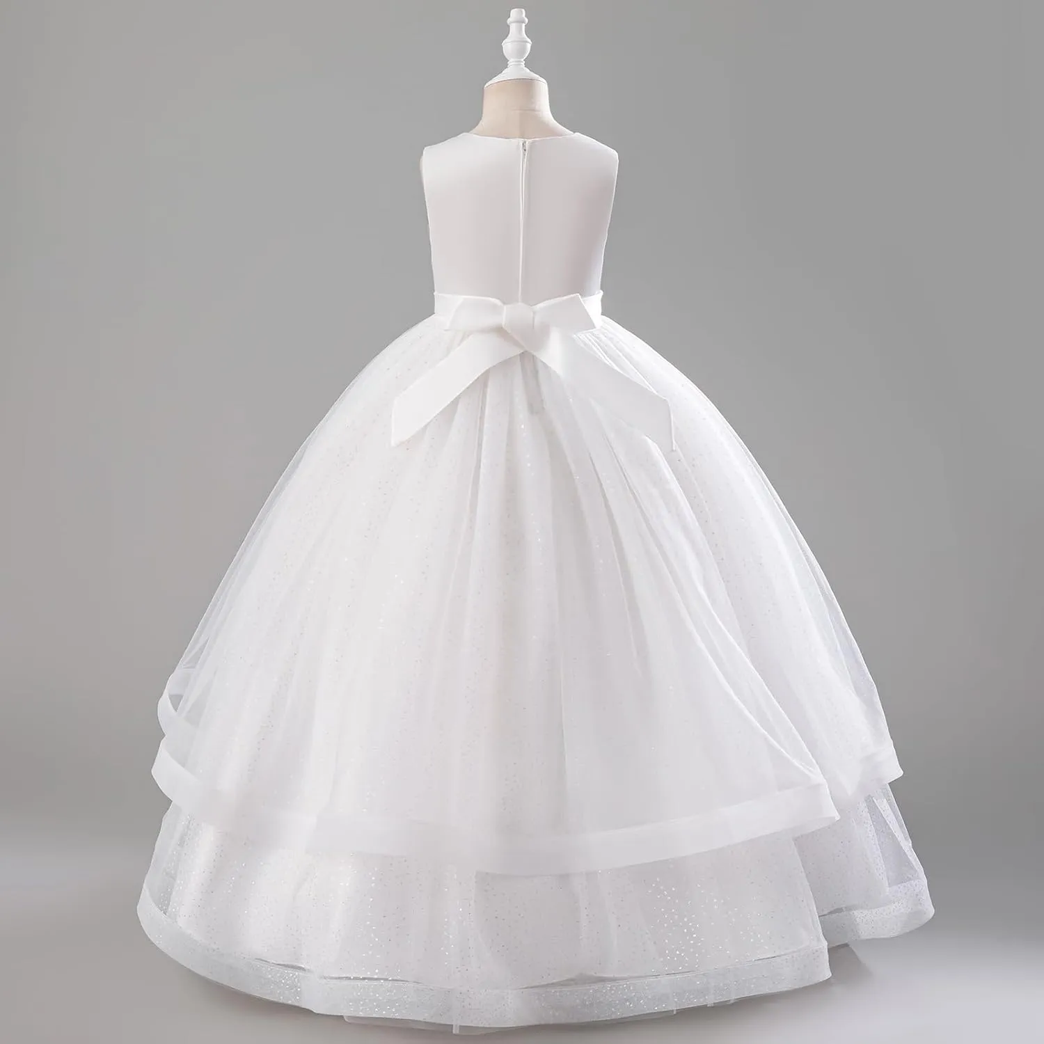 IDOPIP Flower Girl Sequin Appliques Dress for Kids Wedding Pageant Party Long Gown Princess Birthday Communion Tulle Dresses
