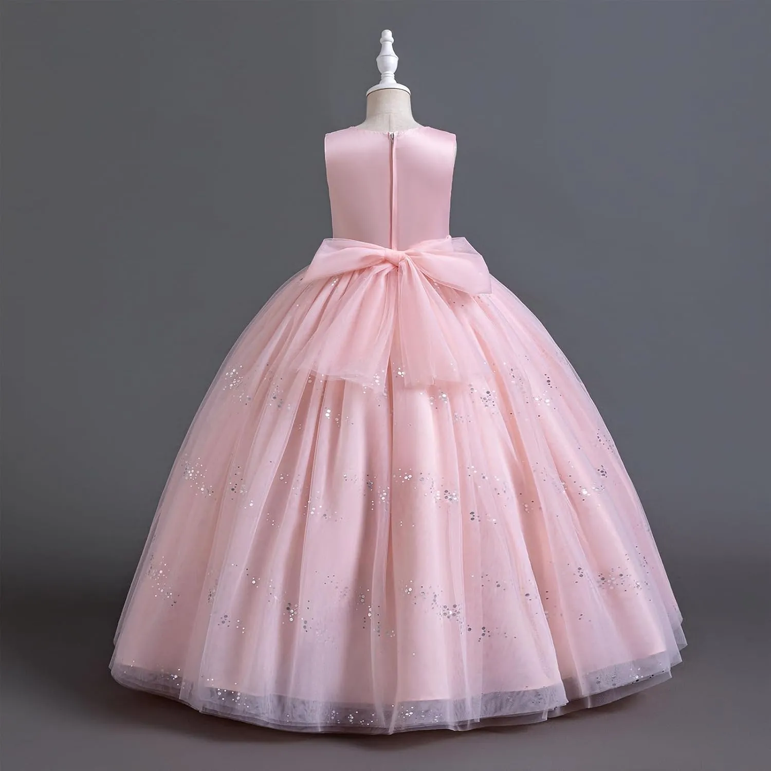 IDOPIP Sequin Flower Girl Dress for Kids Wedding Bridesmaid Pageant Party Formal Long Gown Princess Communion Tulle Dresses