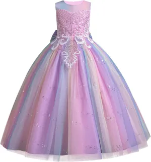IDOPIP Sequin Flower Girl Dress for Kids Wedding Bridesmaid Pageant Party Formal Long Gown Princess Communion Tulle Dresses