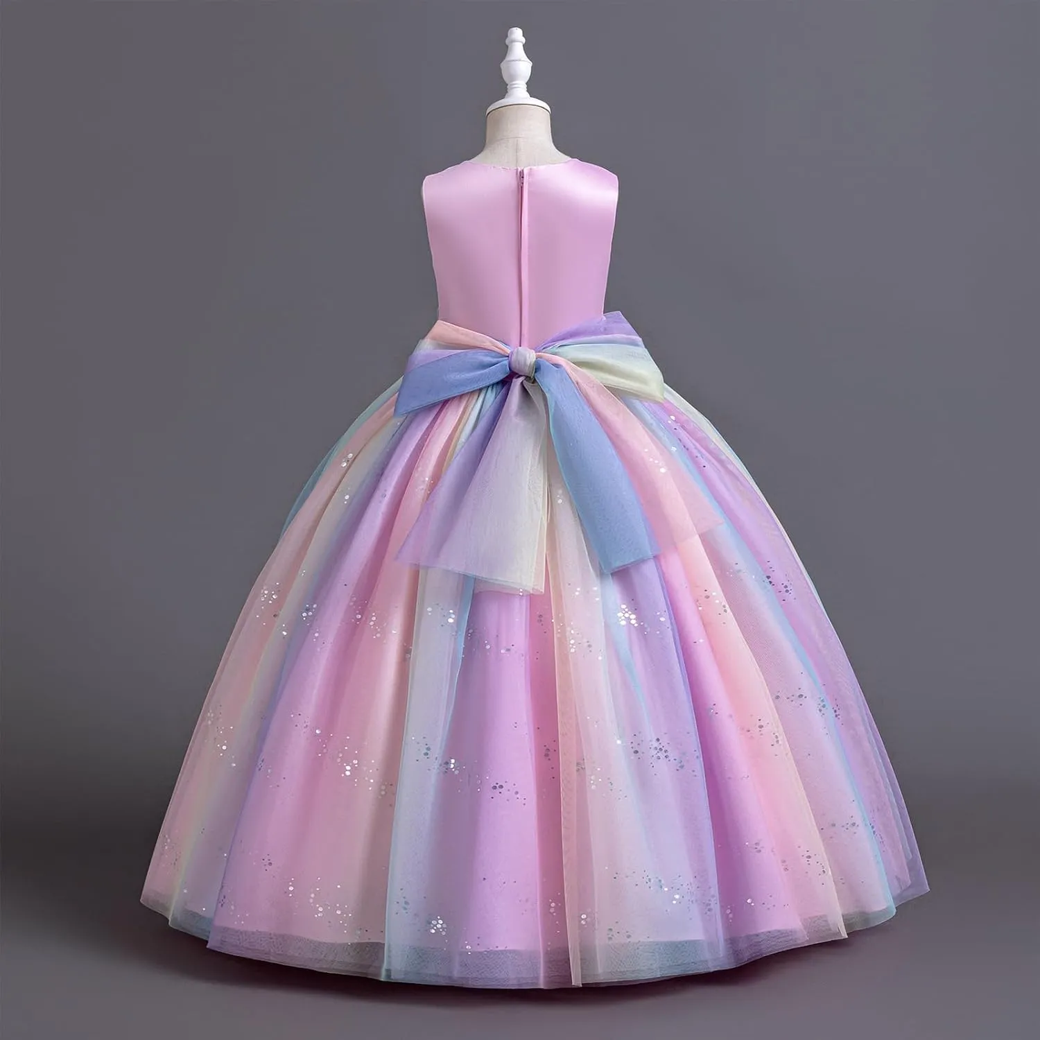 IDOPIP Sequin Flower Girl Dress for Kids Wedding Bridesmaid Pageant Party Formal Long Gown Princess Communion Tulle Dresses