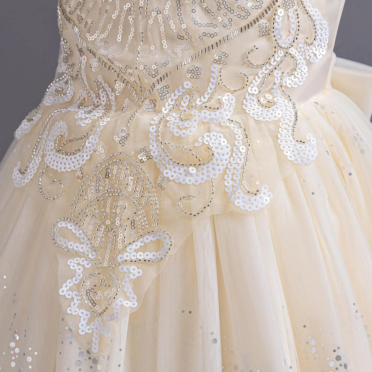IDOPIP Sequin Flower Girl Dress for Kids Wedding Bridesmaid Pageant Party Formal Long Gown Princess Communion Tulle Dresses