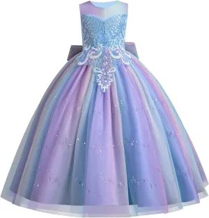 IDOPIP Sequin Flower Girl Dress for Kids Wedding Bridesmaid Pageant Party Formal Long Gown Princess Communion Tulle Dresses
