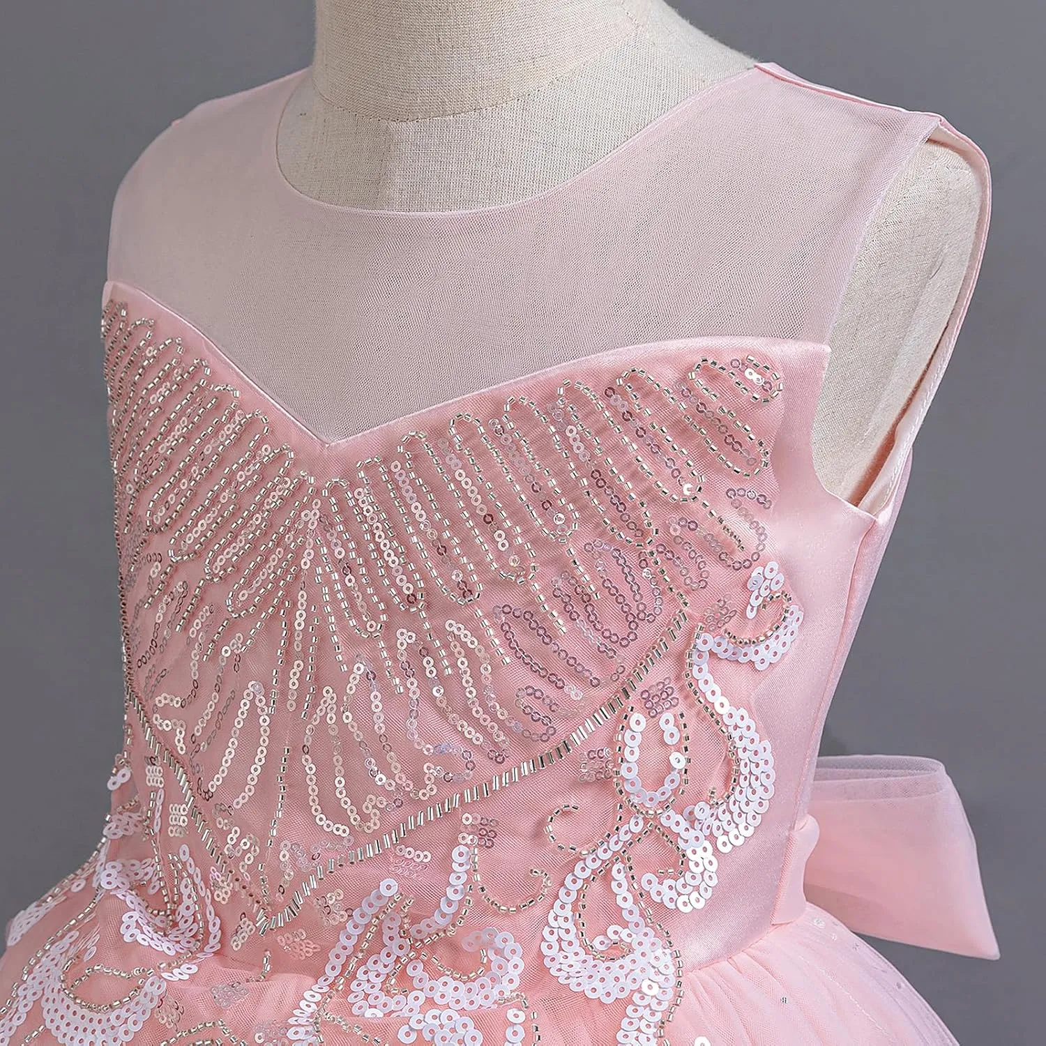 IDOPIP Sequin Flower Girl Dress for Kids Wedding Bridesmaid Pageant Party Formal Long Gown Princess Communion Tulle Dresses