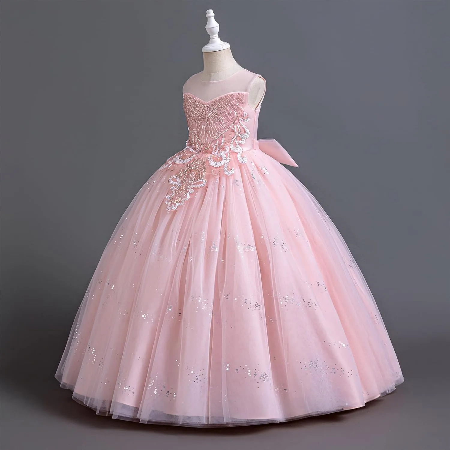 IDOPIP Sequin Flower Girl Dress for Kids Wedding Bridesmaid Pageant Party Formal Long Gown Princess Communion Tulle Dresses