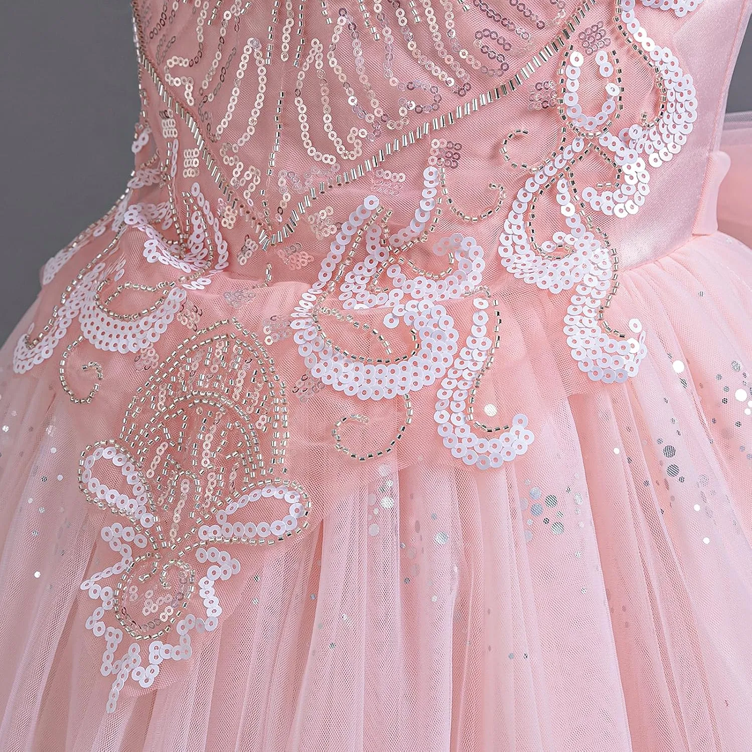IDOPIP Sequin Flower Girl Dress for Kids Wedding Bridesmaid Pageant Party Formal Long Gown Princess Communion Tulle Dresses