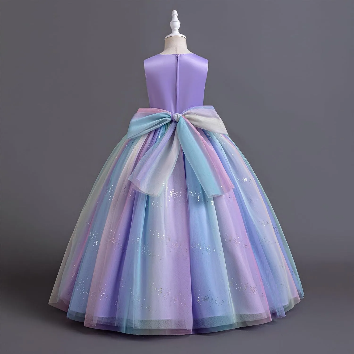 IDOPIP Sequin Flower Girl Dress for Kids Wedding Bridesmaid Pageant Party Formal Long Gown Princess Communion Tulle Dresses