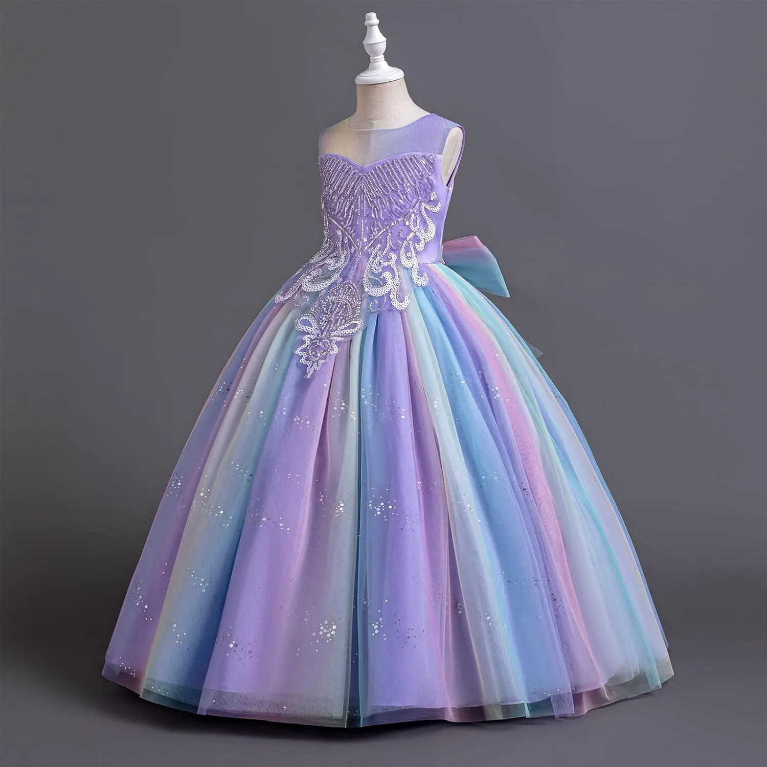 IDOPIP Sequin Flower Girl Dress for Kids Wedding Bridesmaid Pageant Party Formal Long Gown Princess Communion Tulle Dresses