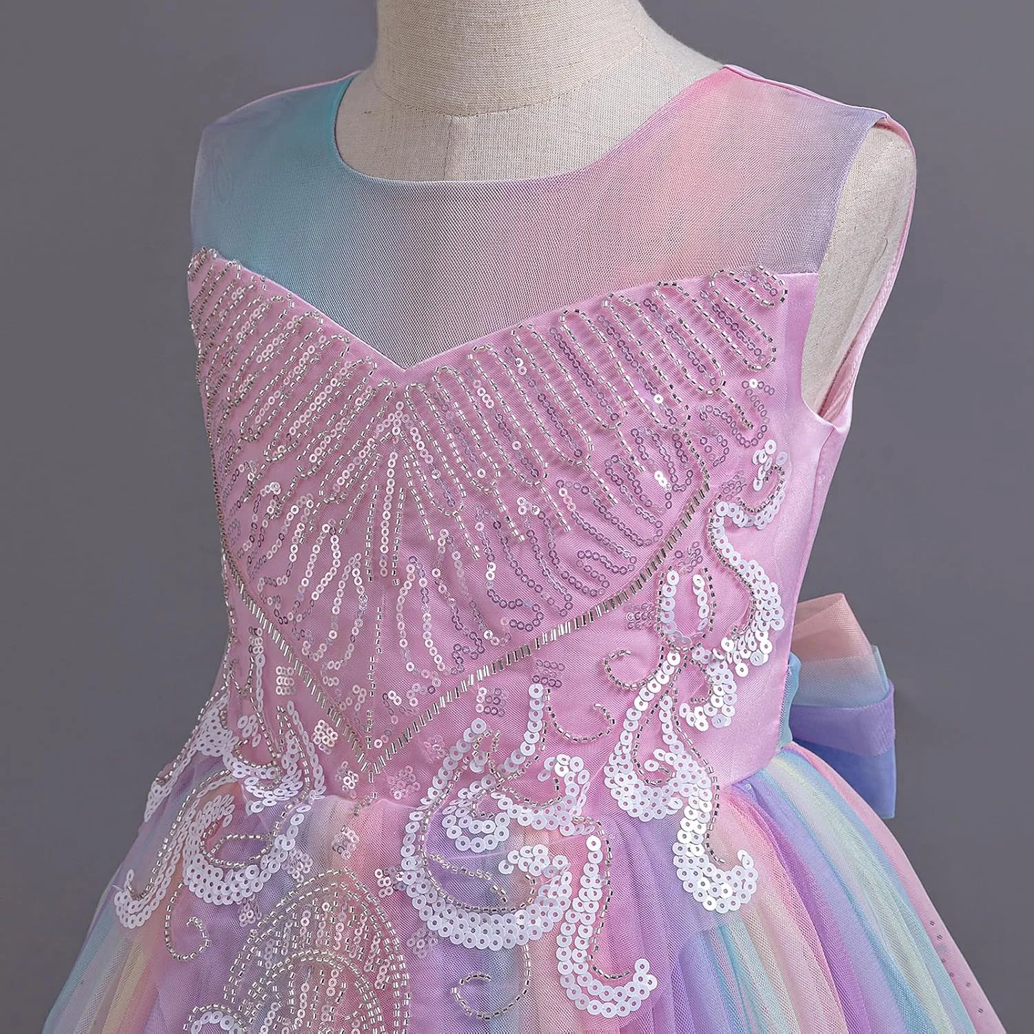 IDOPIP Sequin Flower Girl Dress for Kids Wedding Bridesmaid Pageant Party Formal Long Gown Princess Communion Tulle Dresses