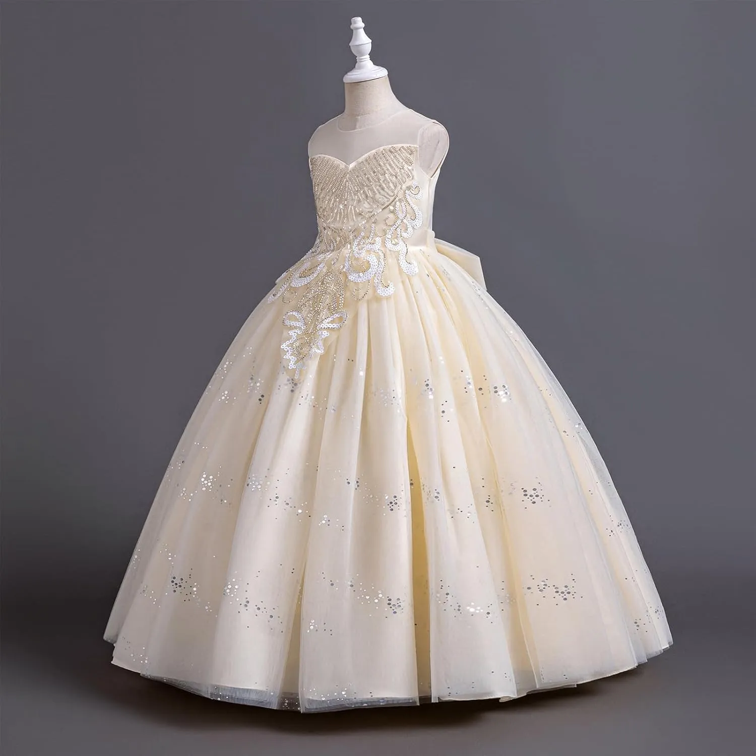 IDOPIP Sequin Flower Girl Dress for Kids Wedding Bridesmaid Pageant Party Formal Long Gown Princess Communion Tulle Dresses
