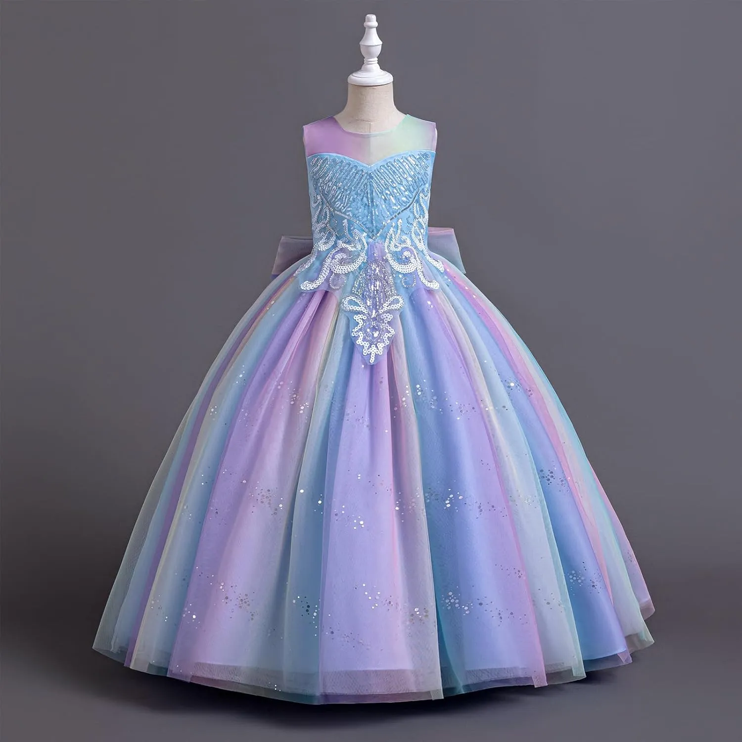 IDOPIP Sequin Flower Girl Dress for Kids Wedding Bridesmaid Pageant Party Formal Long Gown Princess Communion Tulle Dresses