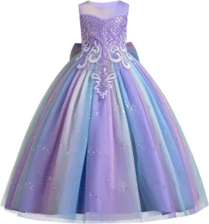 IDOPIP Sequin Flower Girl Dress for Kids Wedding Bridesmaid Pageant Party Formal Long Gown Princess Communion Tulle Dresses