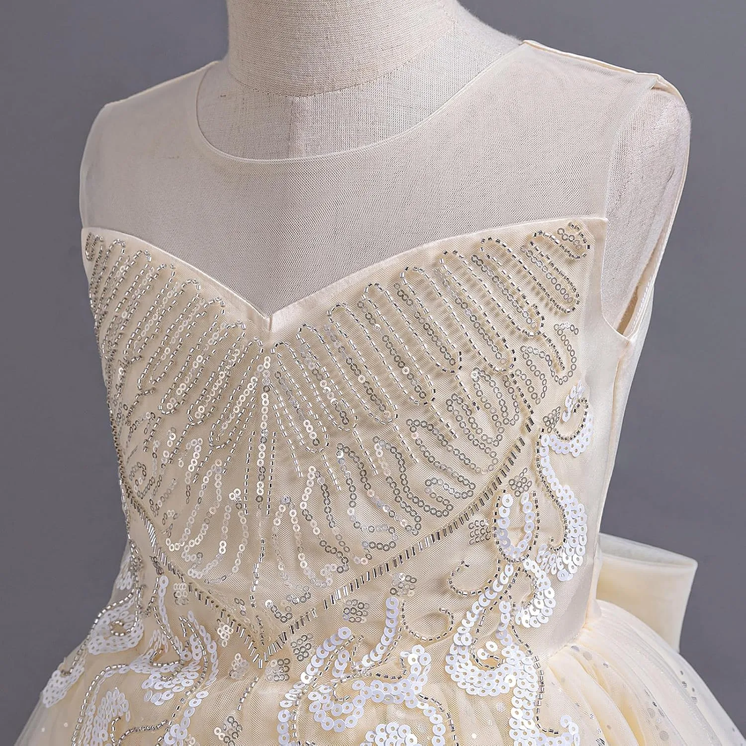 IDOPIP Sequin Flower Girl Dress for Kids Wedding Bridesmaid Pageant Party Formal Long Gown Princess Communion Tulle Dresses