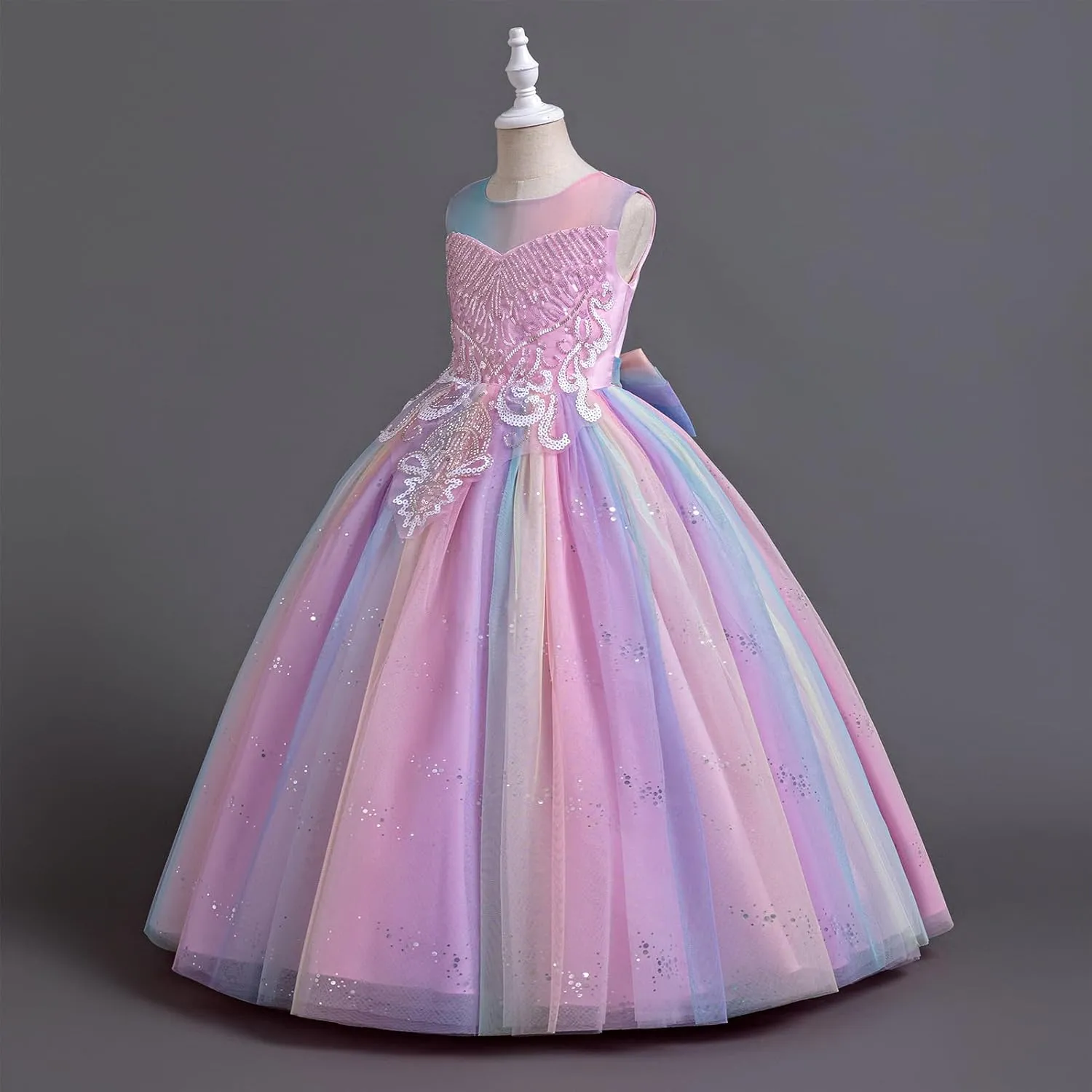 IDOPIP Sequin Flower Girl Dress for Kids Wedding Bridesmaid Pageant Party Formal Long Gown Princess Communion Tulle Dresses