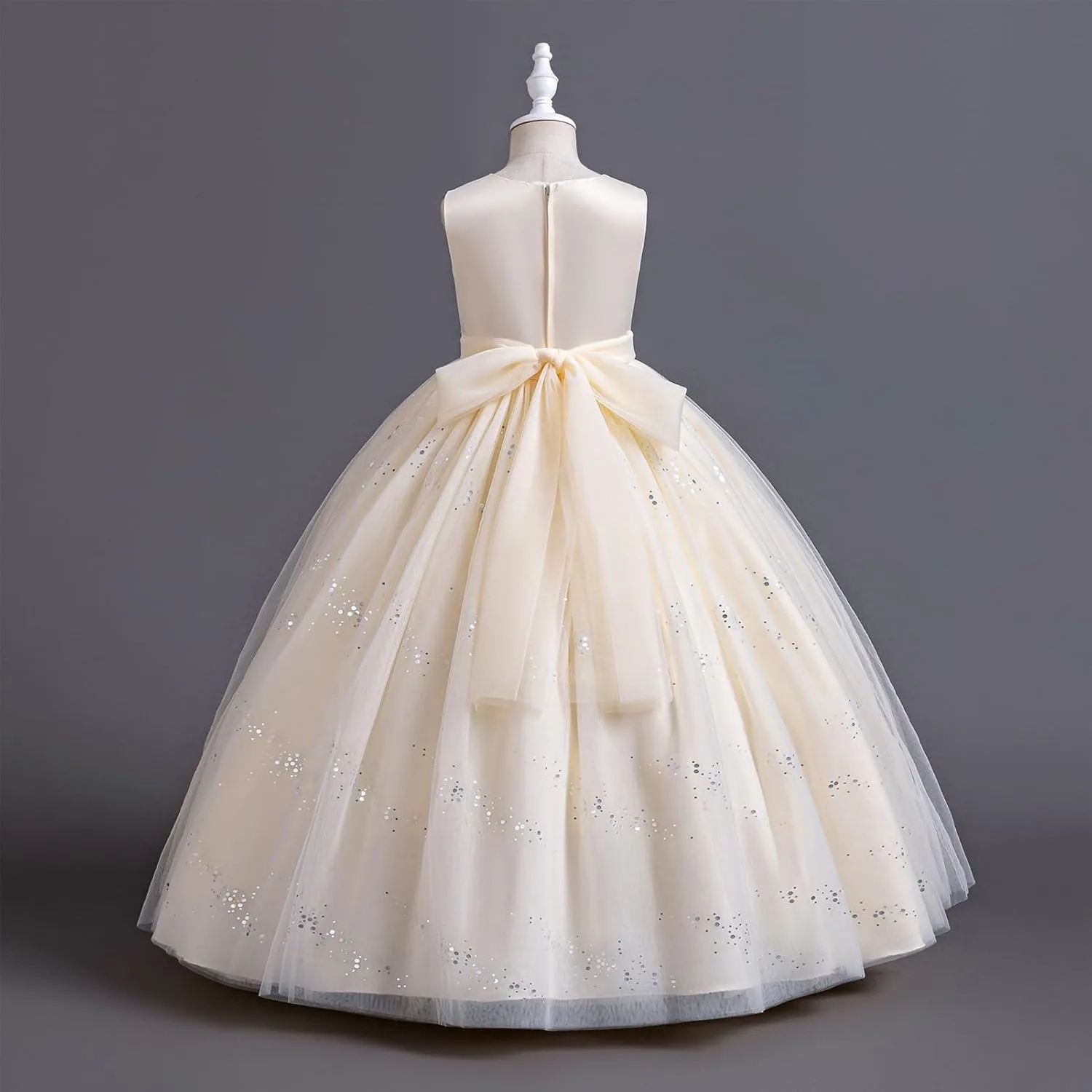 IDOPIP Sequin Flower Girl Dress for Kids Wedding Bridesmaid Pageant Party Formal Long Gown Princess Communion Tulle Dresses