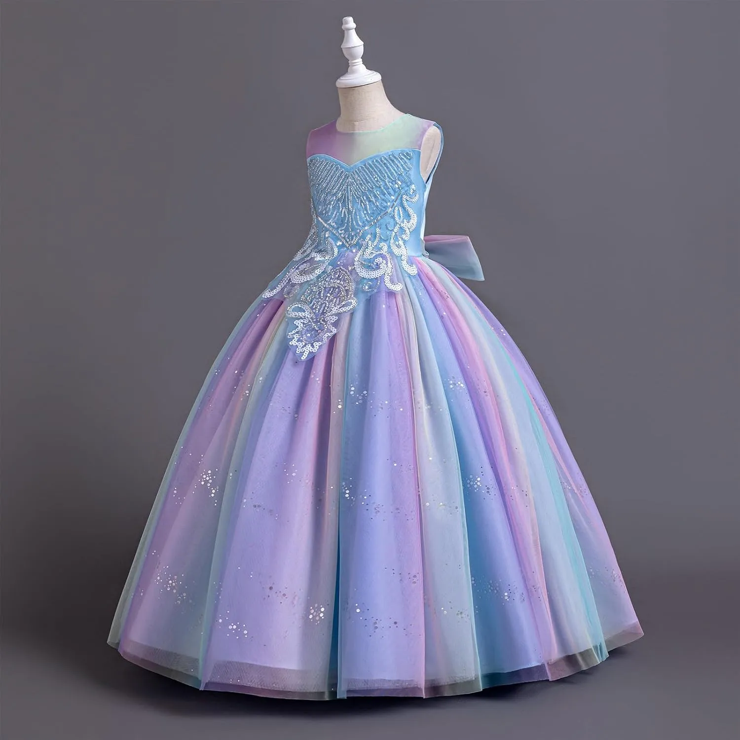 IDOPIP Sequin Flower Girl Dress for Kids Wedding Bridesmaid Pageant Party Formal Long Gown Princess Communion Tulle Dresses