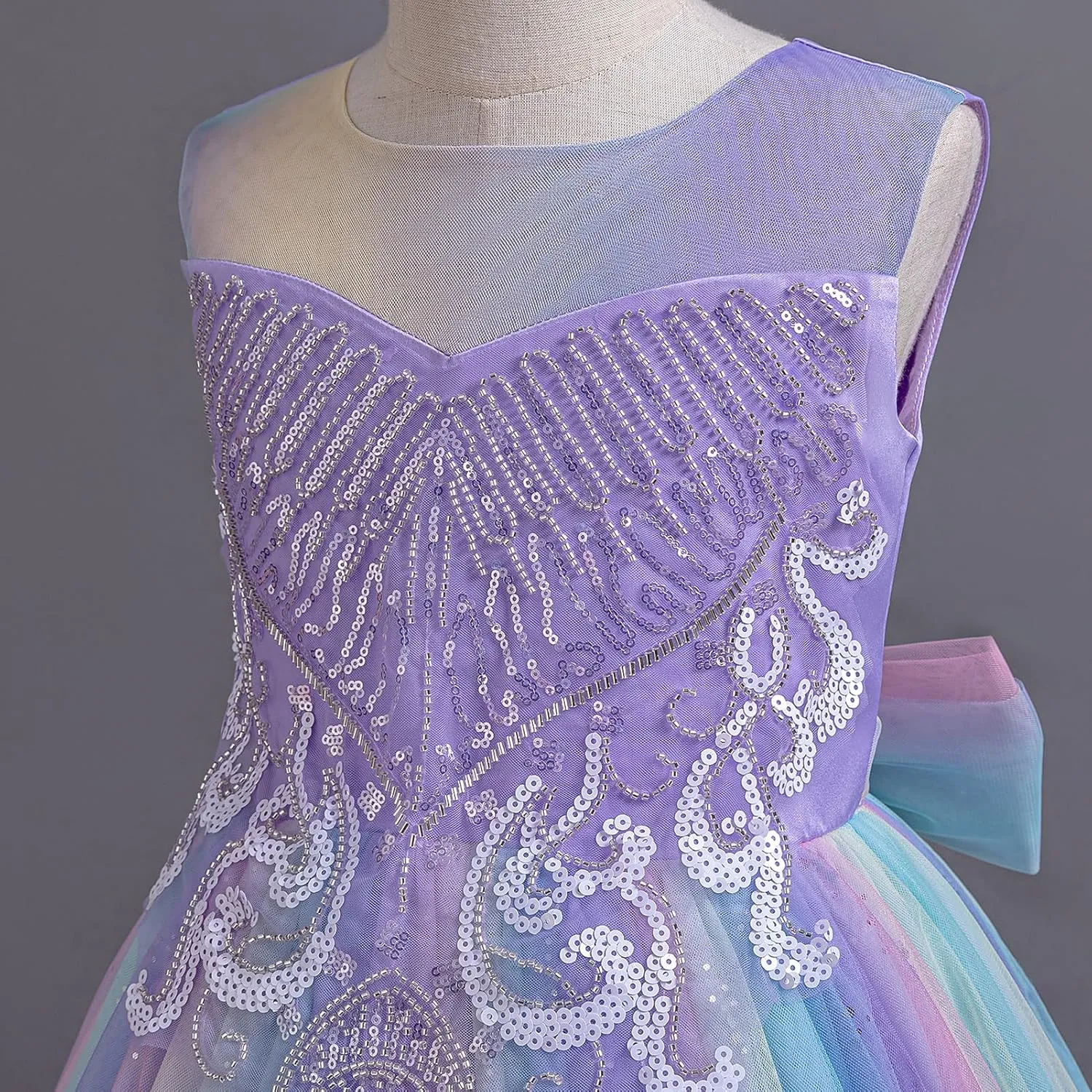 IDOPIP Sequin Flower Girl Dress for Kids Wedding Bridesmaid Pageant Party Formal Long Gown Princess Communion Tulle Dresses