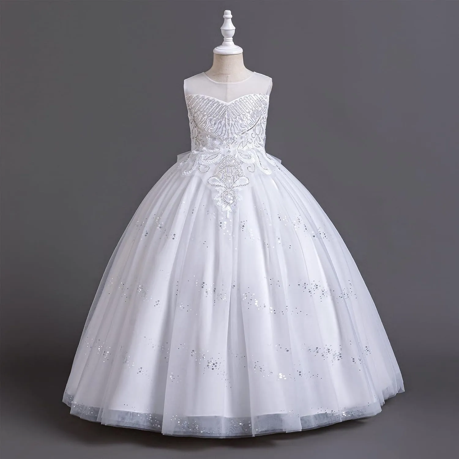 IDOPIP Sequin Flower Girl Dress for Kids Wedding Bridesmaid Pageant Party Formal Long Gown Princess Communion Tulle Dresses
