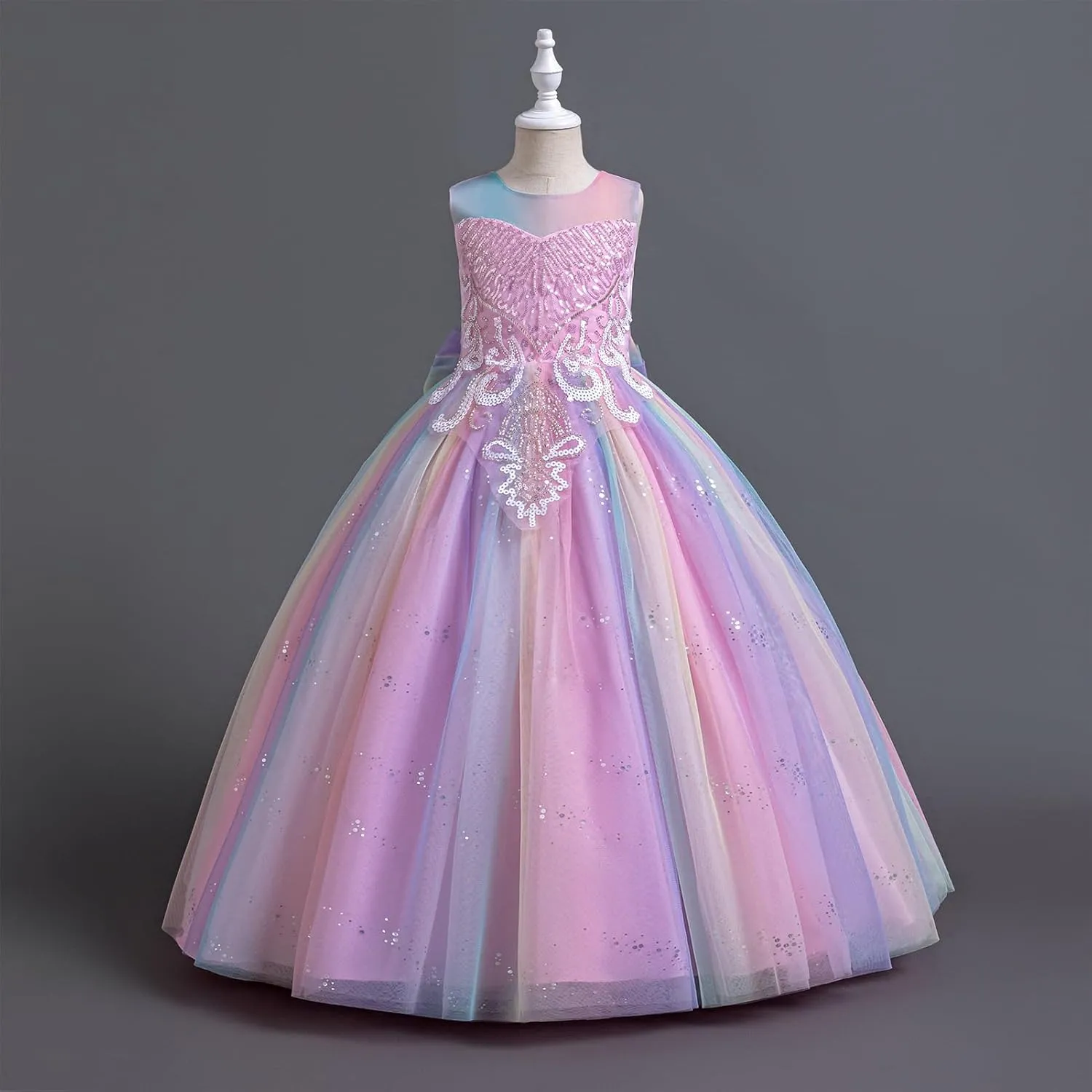 IDOPIP Sequin Flower Girl Dress for Kids Wedding Bridesmaid Pageant Party Formal Long Gown Princess Communion Tulle Dresses