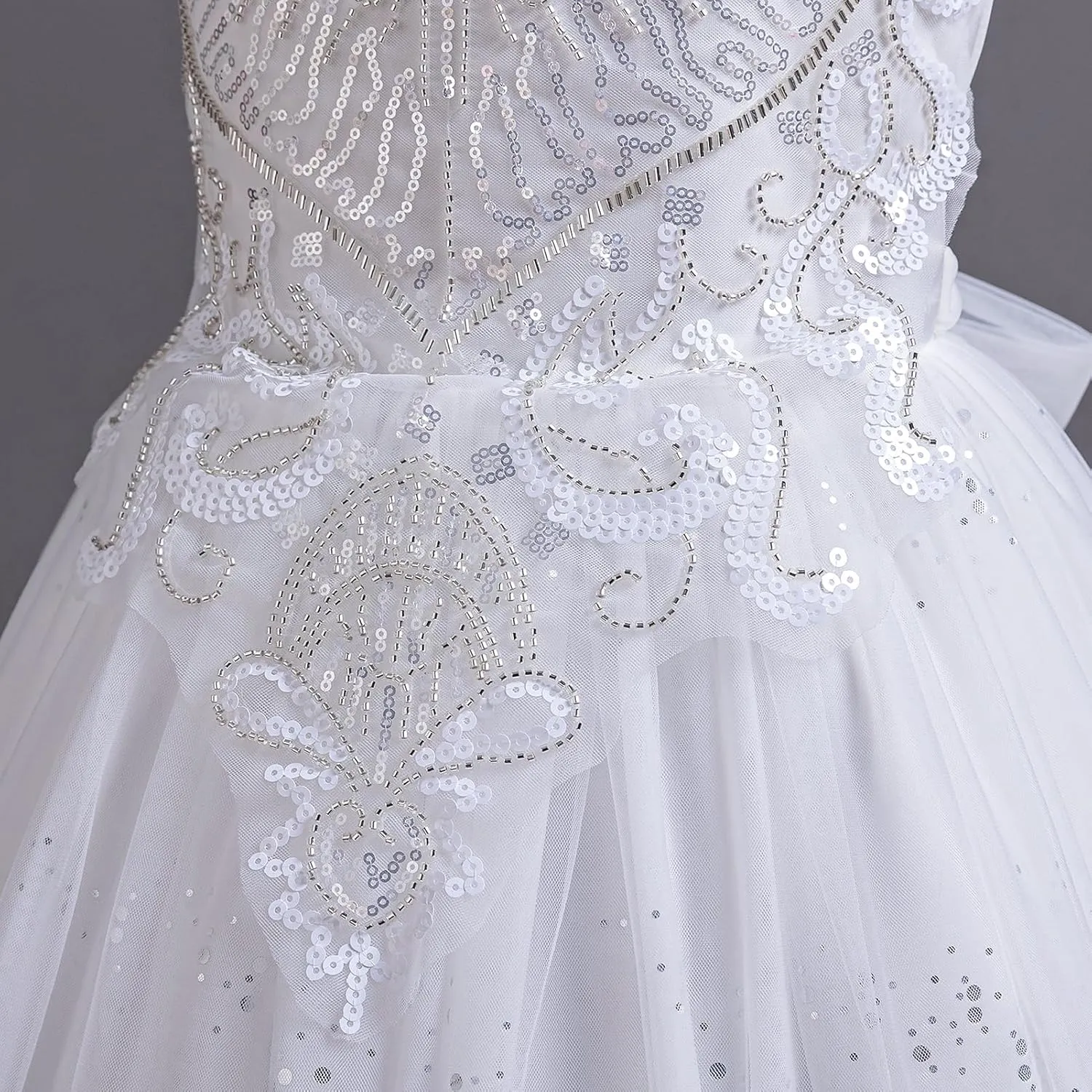 IDOPIP Sequin Flower Girl Dress for Kids Wedding Bridesmaid Pageant Party Formal Long Gown Princess Communion Tulle Dresses