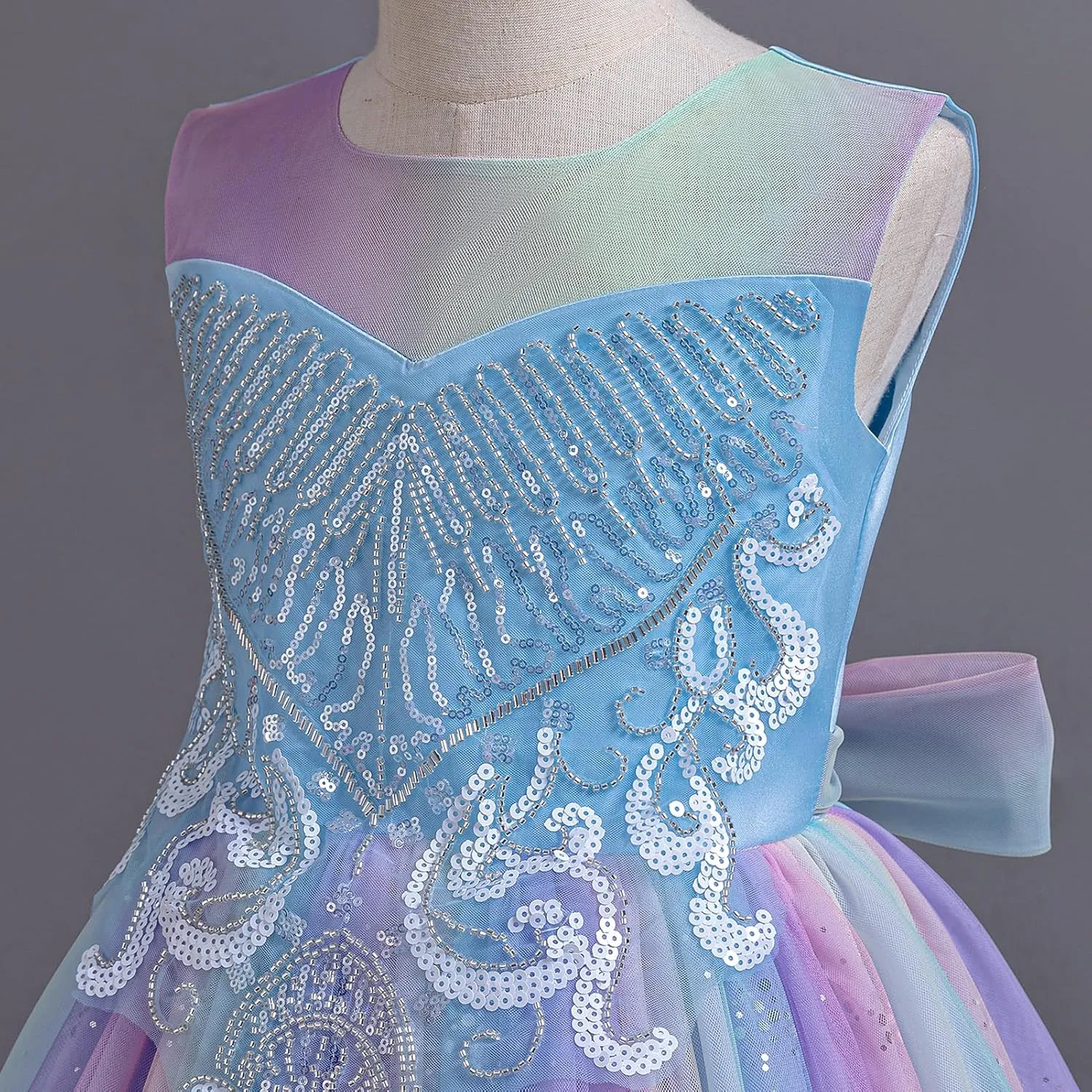 IDOPIP Sequin Flower Girl Dress for Kids Wedding Bridesmaid Pageant Party Formal Long Gown Princess Communion Tulle Dresses
