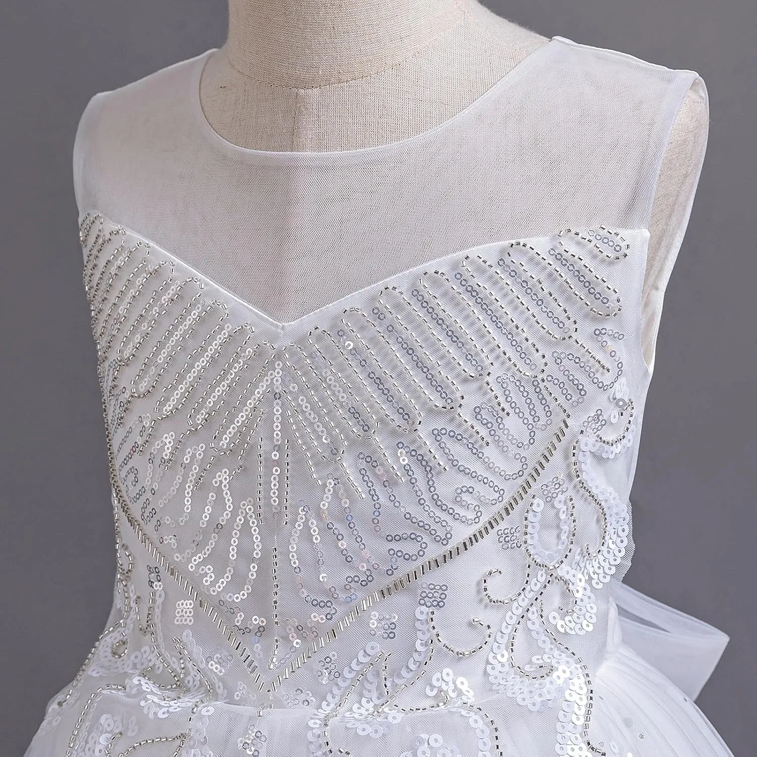 IDOPIP Sequin Flower Girl Dress for Kids Wedding Bridesmaid Pageant Party Formal Long Gown Princess Communion Tulle Dresses