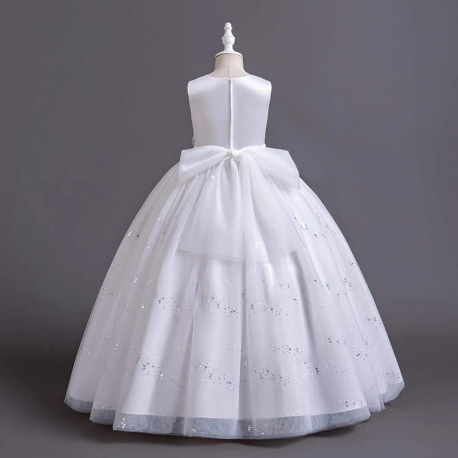 IDOPIP Sequin Flower Girl Dress for Kids Wedding Bridesmaid Pageant Party Formal Long Gown Princess Communion Tulle Dresses