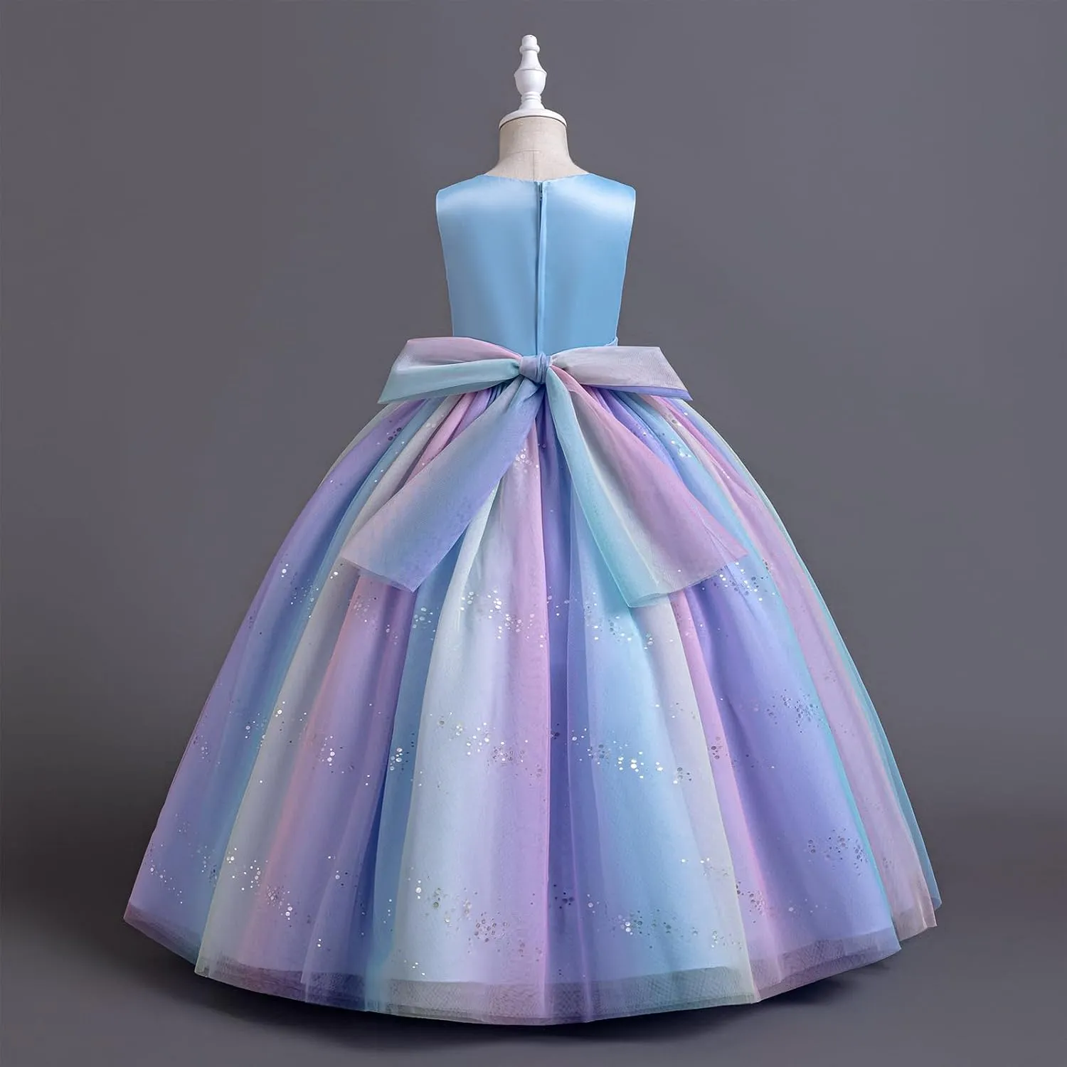 IDOPIP Sequin Flower Girl Dress for Kids Wedding Bridesmaid Pageant Party Formal Long Gown Princess Communion Tulle Dresses
