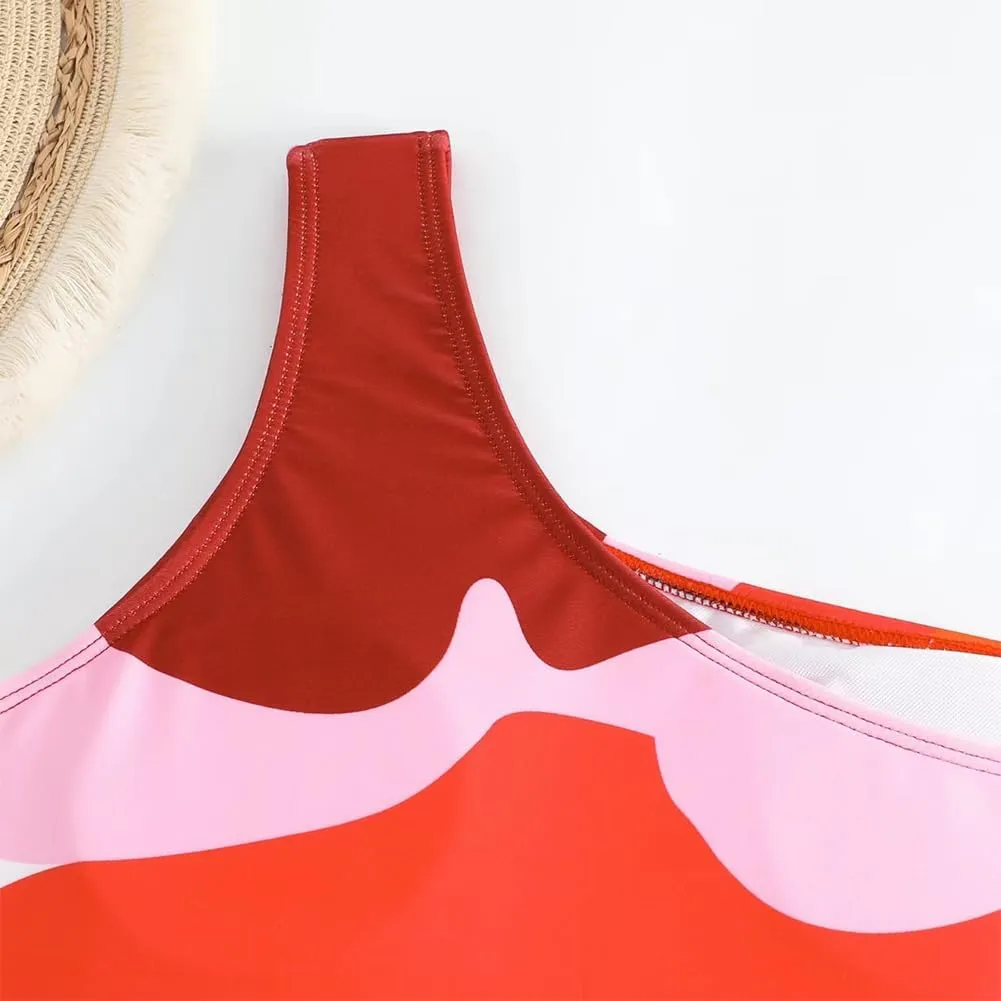 IDOPIP Women's One Piece Swimsuit with Beach Cover up Wrap Skirt Sarong Retro Floral Print Bikini Set Two Piece Bathing Suit