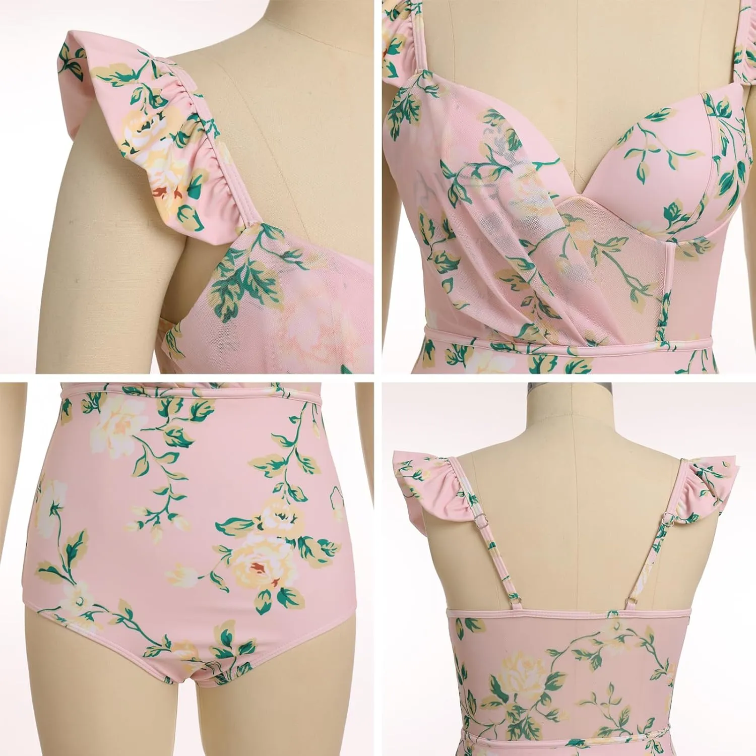 IDOPIP Women's One Piece Swimsuit with Beach Cover up Wrap Skirt Sarong Retro Floral Print Bikini Set Two Piece Bathing Suit
