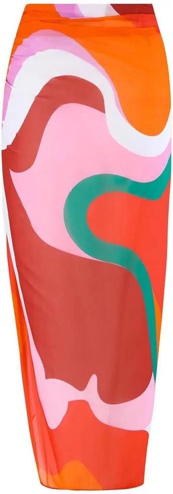 IDOPIP Women's One Piece Swimsuit with Beach Cover up Wrap Skirt Sarong Retro Floral Print Bikini Set Two Piece Bathing Suit