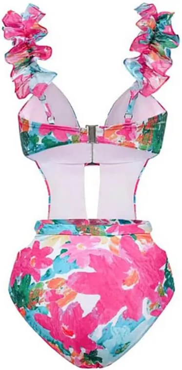 IDOPIP Women's One Piece Swimsuit with Beach Cover up Wrap Skirt Sarong Retro Floral Print Bikini Set Two Piece Bathing Suit